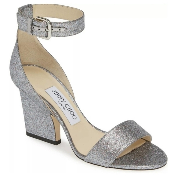 Jimmy Choo Edina 85 Ankle Strap Sparkle Sandals Luxury Leather Heels - Picture 5 of 17